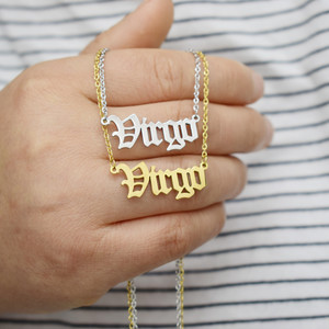Spot Venta al por mayor Cadena de acero inoxidable Collar del alfabeto del zodiaco Letra inglesa <span class=keywords><strong>antigua</strong></span> Collar de doce constelaciones chapado en oro - Product Image 3