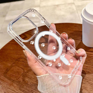 Funda para teléfono iPhone 17 Pro Max, funda protectora transparente simple con diseño de pata de gato blanca magnética a prueba de golpes - Product Image 1