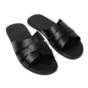 Men's Genuine Leather <b>Slides</b> Open Toe Anti Slip Rubber Outsole Summer Casual Sandals Size 40 47 - Product Image 1