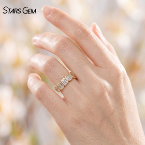 Starsgem - Anillo de Diamantes de 7 Piezas, 1.15CTW, Oro Sólido de 10K, Corte Asscher de 3x3mm, Diamantes Cultivados en Laboratorio DEF VS, Anillo de Boda con Engaste de Bisel - Product Image 5