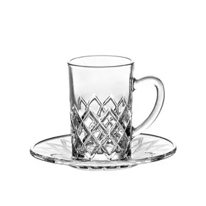 Trung Đông Phong Cách Turish Glass Tea Cup Và Đĩa Đặt 125Ml Với Khắc Thiết Kế Mới