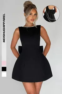 Robe trapèze élégante pour femme avec détail nœud perlé, coupe ajustée, dos nu, disponible en <span class=keywords><strong>noir</strong></span>, <span class=keywords><strong>rose</strong></span> <span class=keywords><strong>et</strong></span> blanc – Vente en gros - Product Image 6