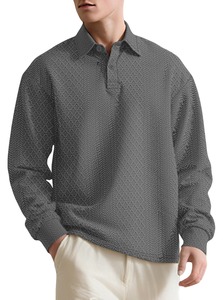 Chemise à manches longues en jacquard pour hommes, décontractée, douce, texturée, coupe ample, boutonnée sur le devant - Product Image 2