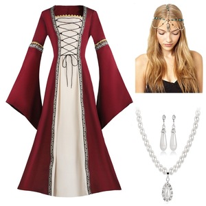 Vestido Medieval para Mujer, Corte en A, Escote Cruzado, Traje para Fiesta, Baile o Actuación, Rojo, Negro, Verde, Azul, Marrón, Tallas S-5XL - Product Image 1