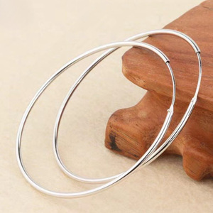 Boucles d'oreilles créoles en argent S999, minimalistes, grand cercle, bijoux pour femmes à porter au quotidien - Product Image 2