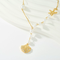 Collar de Lujo Minimalista Multicapa Chapado en Oro con Concha Marina y Estrella de Mar, Colgante de Perla de Acero Inoxidable Liso para Regalo Festivo