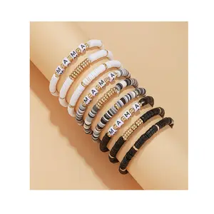 2024 Neues Design anpassbar weicher Ton MAMA Perlen Armband Schmuck-Set für Muttertagsgeschenk