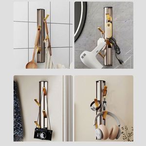 Porte-serviettes mural multifonctionnel pliable avec crochets, porte-clés, porte-manteau, rangement pour cuisine et salle de bain, en aluminium - Product Image 4