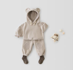 Conjuntos de Dos Piezas para Bebés, Sudadera con Capucha de Orejas de Oso, Color Gris Sólido, Ropa para Bebés - Product Image 2