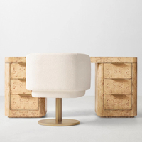 Coiffeuse et bureau de chambre en bois massif de style mi-siècle, meuble en bois de placage naturel avec armoire à 6 tiroirs