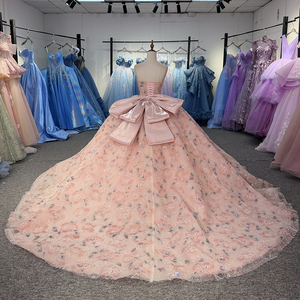 ชุดเดรสงาน Quinceanera รุ่น Dy6985 แบบ Sweetheart ประดับลูกปัดและเลื่อม แต่งชายกระโปรงยาวแบบ Chapel Train ทรงบอลกาวน์ ผลิตจากโพลีเอสเตอร์ 100% สีชมพูสไตล์เจ้าหญิง - Product Image 5