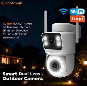 イノトロニック スポットライト Tuya デュアルレンズ 屋外WiFiカメラ 4MP + 4MP フルカラーナイトビジョン 自動モーション追跡アラーム - Product Image 1