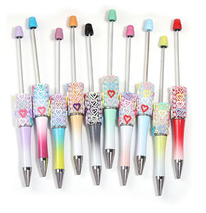 Stylo promotionnel multifonctionnel en plastique en forme de cœur avec perles, fleurs colorées et paillettes acryliques, pour écriture fluide et DIY - Product Image 6