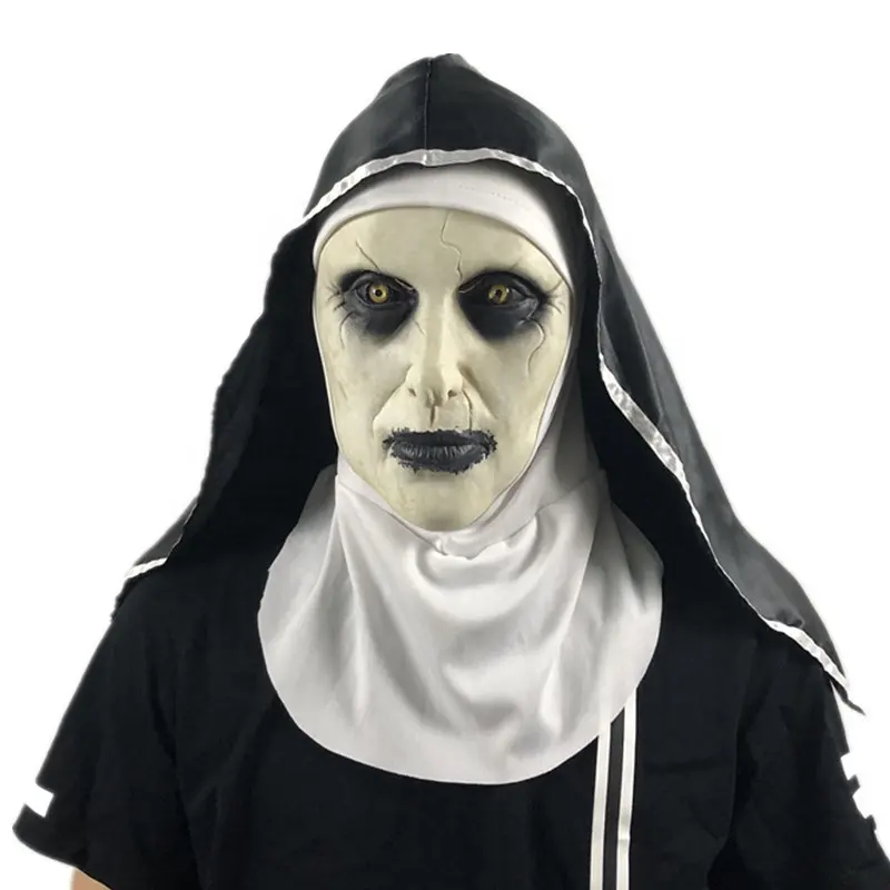 Halloween spaventoso maschera monaca Costume Cosplay Full Head Dress Up Nun Mask con foulard Adult Party Pros