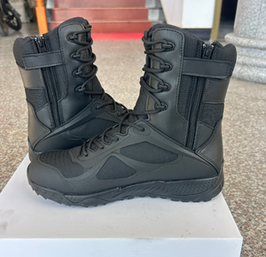 Bottes tactiques de combat montantes noires Df DF203 pour hommes avec fermeture éclair latérale, en tissu Ripstop respirant, semelle en caoutchouc antidérapante, pour l'extérieur toutes saisons - Product Image 2