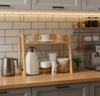 Organizador de Café de Bambú Natural de 2 Niveles, Estante de Cocina de Madera para Accesorios de Bar, Botellas de Sirope y Artículos Esenciales para el Café