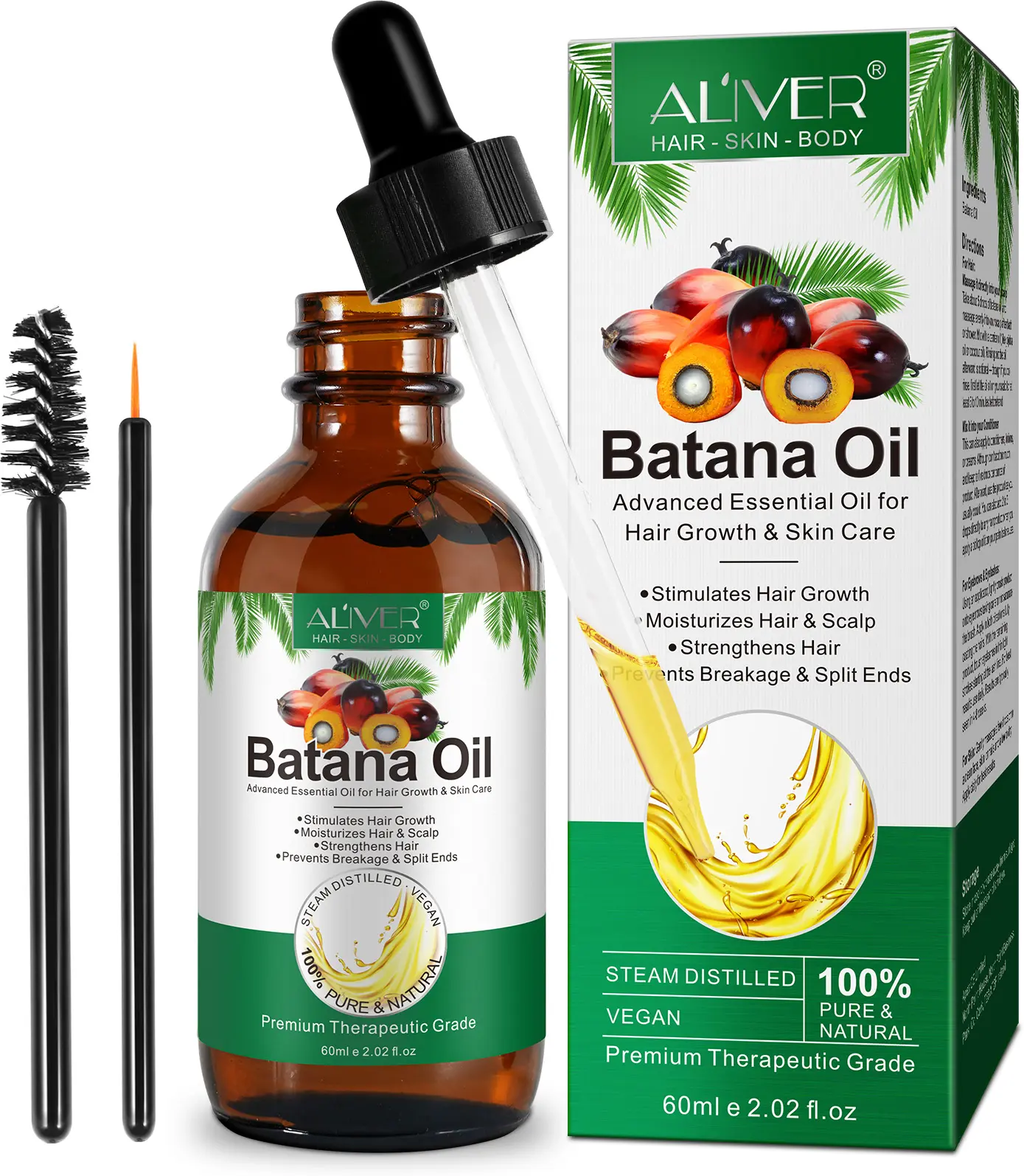 ALIVER moisturizes hair scalp 60ml prevents breakage split ends pure natural private label organic batana oil for hair growth