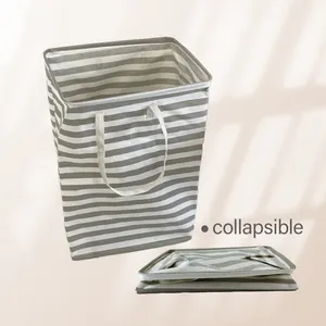 Striped Pattern Thick Durable Storage Basket Clothes Storage Bag Collapsible Baby Dirty Clothes Box with Handle