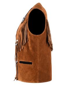 Chaleco de Hombre Personalizado 100% Cuero Genuino de Ante Color Bronceado con Flecos, Detalle de Flecos, Marca Privada, OEM, Venta al por Mayor, Estilo Urbano de Moda - Product Image 3