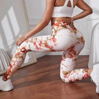 Contrôle du ventre des femmes imprimé tie-dye Leggings de Yoga sans couture collants en Polyester Spandex taille Sexy imprimé Leggings de contrôle du ventre