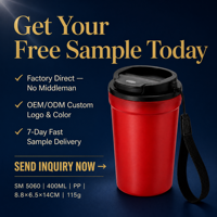 Gobelet à café en PP de 400 ml avec couvercle à clapet et cordon, logo personnalisé, léger (115 g), mug de voyage, vente en gros de mugs à café en plastique