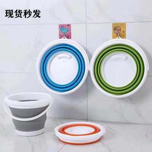 Collapsible Bucket Plastic Foldable <b>Water</b> <b>Container</b> For Fishing Outdoor Camping Travel Use Green Color - Product Image 2