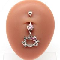 Nouveau piercing de nombril tendance en acier inoxydable motif chat de dessin animé, avec charmant cristal Hello Kitty
