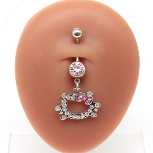 Nuevo Anillo de Ombligo de Acero Inoxidable con Diseño de Gato de Dibujos Animados, Piercing Corporal con Cristal, Adorable Anillo de Ombligo de Hello Kitty - Product Image 3