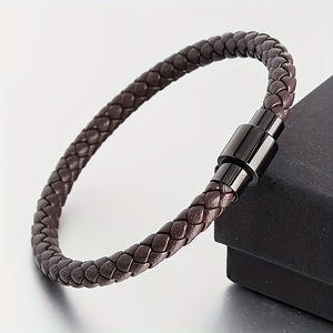 Pulsera de Cuero Trenzado para Hombre con Cierre de Acero de Titanio Negro, Estilo Minimalista, Joyería para Regalo - Product Image 2