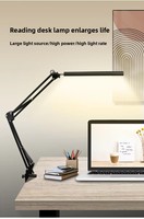 Lampe de bureau LED moderne à bras long Interrupteur USB pliable à gradation Abat-jour noir blanc pour étudier la lecture de tatouages Manucure