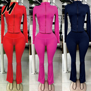 Set Casual da Donna con Logo Personalizzato, <span class=keywords><strong>Abbigliamento</strong></span> da Palestra, Activewear da Yoga, Completi da Allenamento Fitness, 2 Pezzi Giacca e Pantaloni a Zampa - Product Image 2