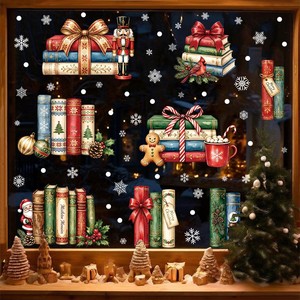 Autocollants de fenêtre de Noël festifs, livres rétro, soldat <span class=keywords><strong>casse</strong></span>-<span class=keywords><strong>noisette</strong></span>, cardinal rouge, flocon de neige, décorations de fenêtre de Noël à adhérence statique - Product Image 4