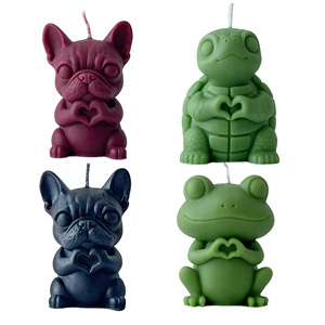 Linda vela perfumada con forma de corazón y animales, figura de rana, tortuga, bulldog, adorno de escritorio para decoración del hogar, regalo navideño - Product Image 5