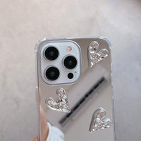 Coque de téléphone 3D Silver Love Heart pour iPhone 15 11 12 13 14 Pro Max X XR XS Max 7 8 Plus Tpu Soft Silicone Cover Girl Simple Shell