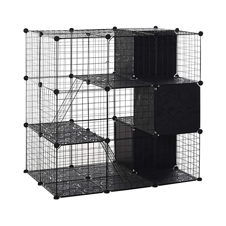 4-Tier Cat Kittens Enclosure Ferret Cage Playpen Box Kennel Crate Rotating Casters Animal Cage Panels With Rollers