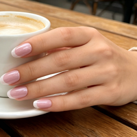 Faux ongles courts ronds roses à bout français en ABS, à presser, style français, 24 pièces, imperméables, fournitures pour ongles