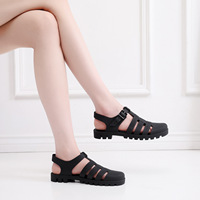 Sandales romaines minimalistes d'été pour femmes avec fermeture à boucle, en PVC, à semelle plate, imperméables, tendance et polyvalentes, type Jelly Shoes