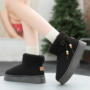 Bottes d'hiver personnalisables avec logo, garniture en fourrure moelleuse, chaussures en daim avec nœud et perles décoratives, chaussures <span class=keywords><strong>pour</strong></span> <span class=keywords><strong>femme</strong></span>, faible MOQ - Product Image 3