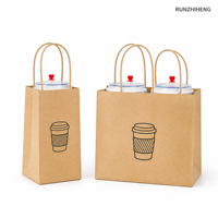 Sacs à café en papier kraft jetables écologiques avec logo personnalisé, poignée en papier torsadé pour tasses simples/doubles à emporter