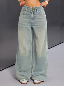 Nouveau design – Jean ample vintage délavé à jambe large pour femme – Coupe droite, taille haute, style boyfriend – Vente en gros - Product Image 2