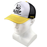 Gorra Trucker con Logotipo Personalizado Bordado, Blanca, Negra y Amarilla, de Algodón, Dos Tonos, Visera Plana, Ajustable, de 5 Paneles, Estilo Casual, de Malla, Tipo Béisbol