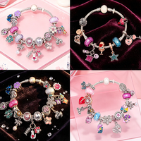 Gelang Batu Permata Fen Di Jewelry Desain Baru pink Hello Kitty Charm, Gelang Pink Zebra Pink & Biru