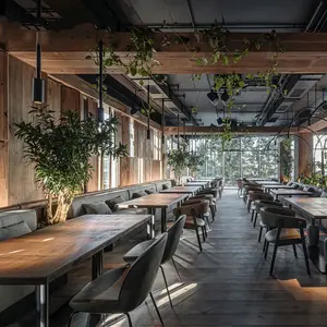 Personnalisation de restaurant de luxe léger en bois massif de luxe solution unique ensembles de meubles café table à manger