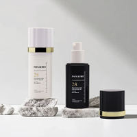 Flacon pompe rond en verre minimaliste avec garniture dorée de luxe, contenant cosmétique vide en verre pour essence faciale, marque privée