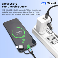 Kabel USB C Miccell OEM 240W 3A 4 in 1 Pengisian Cepat Berbahan Aluminium Alloy untuk Ponsel Tablet Laptop Grosir Kabel Data USB2.0