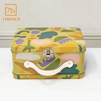 Boîte en métal de style valise imprimée sur mesure et colorée avec poignée, boîte en métal de qualité alimentaire pour biscuits, chocolat, bonbons et cadeaux