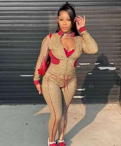 女式街头服饰 2026 新款女式两件套印花豹纹长袖拉链夹克抽绳裤套装女式 - Product Image 4