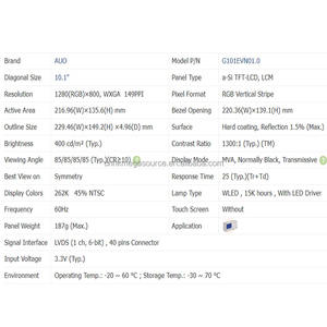 G101EVN01.0 AUO LCD หน้าจอผลึกเหลวขนาด10.1นิ้ว1280*800 LVDS TFT - Product Image 3