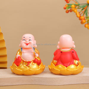 Décoration de voiture de bouddha Maitreya de siège de lotus à éclairage solaire avec figure hochant la tête et ventilateur à bascule - Product Image 1