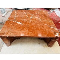 Moderner Rojo Alicante Roter Naturmarmor Quadratischer Couchtisch Marmor-Beistelltisch Marmormöbel